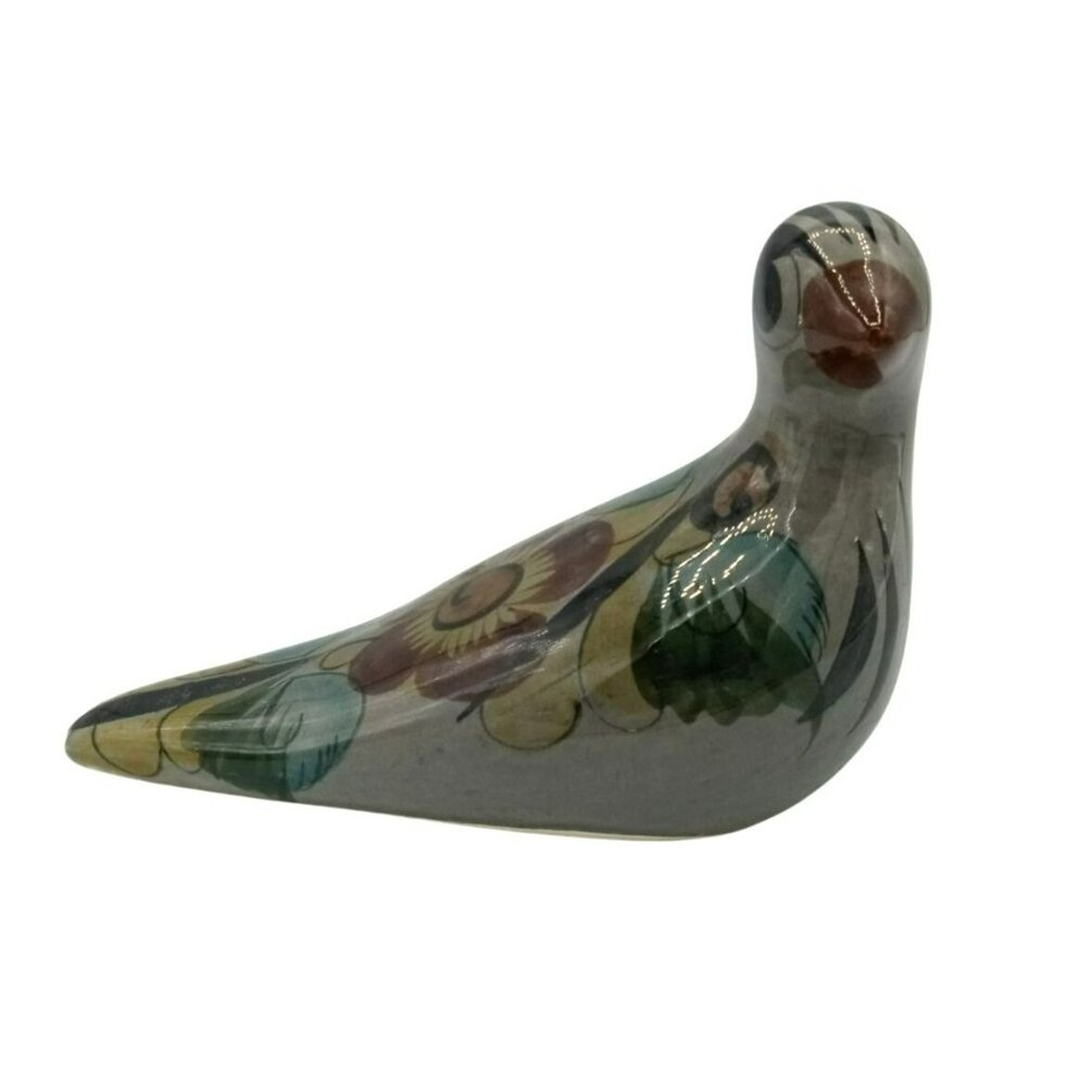 Tonala Bird Hand Painted Mexican Pottery Vintage Folk Art 3.75 Inch Flower 1960s